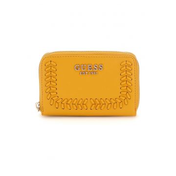 Portofel din piele ecologica cu detaliu cu siret - Galben pai