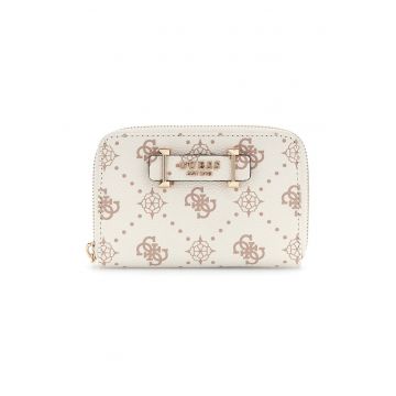 Portofel din piele ecologica cu model monograma - Crem
