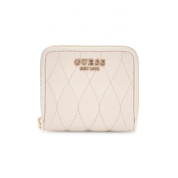 Portofel matlasat din piele ecologica cu fermoar - Crem