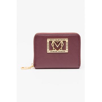 Portofel mic din piele ecologica cu logo metalic si fermoar - Violet