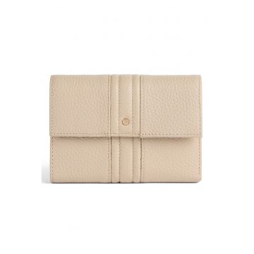 Portofel pliabil de piele cu aspect texturat - Alb fildes