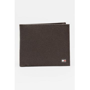 Portofel pliabil de piele cu logo discret - Maro inchis