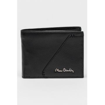 Portofel pliabil de piele cu logo metalic - Negru