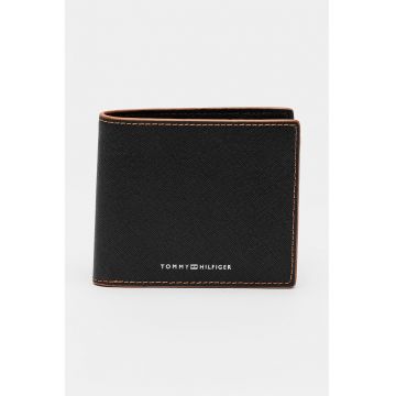 Portofel pliabil texturat de piele - Negru/Caramel