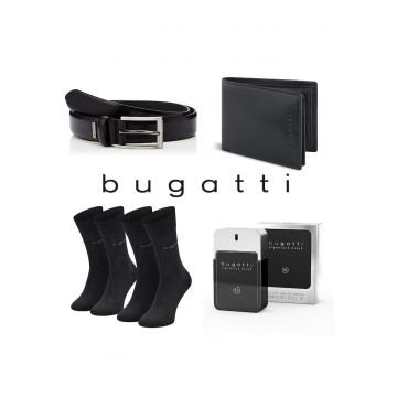 Set cadou de lux pentru barbati -  42127753 - sosete - portofel - portchei - curea piele naturala - Negru