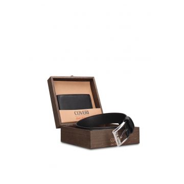 Set de portofel si curea Novalis Nova - 2 piese - Negru