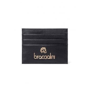 Portcart de piele cu logo 209847 - Negru