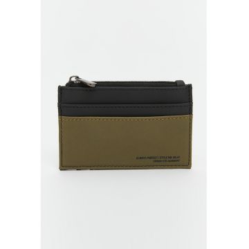 Portcart de piele ecologica - Negru/Kaki