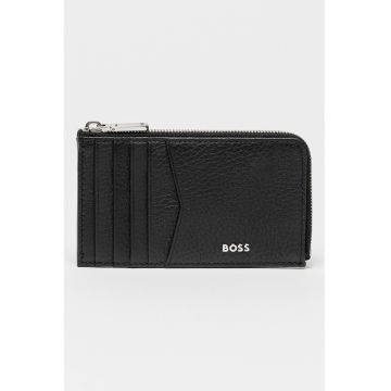 Portcart din piele cu detaliu logo - Negru