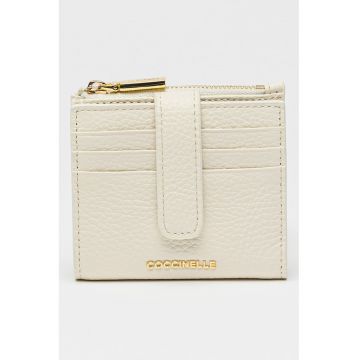 Portcart din piele cu logo - Alb murdar