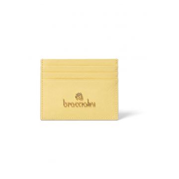 Portcart din piele cu logo - Galben
