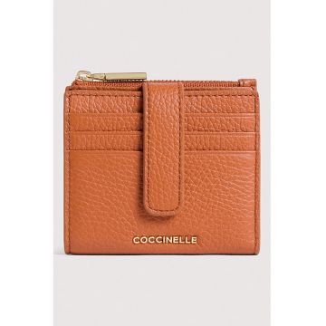 Portcart din piele cu logo - Portocaliu stins