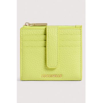 Portcart din piele cu logo - Verde lime