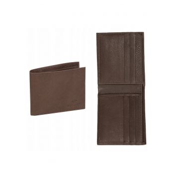 Portofel Barbati -  Livorno Wallet - 100% Piele Naturala - Cu Logo - Compartimente Pentru Carduri - Buzunar Pentru Monede - Design Elegant - One Size - Maro