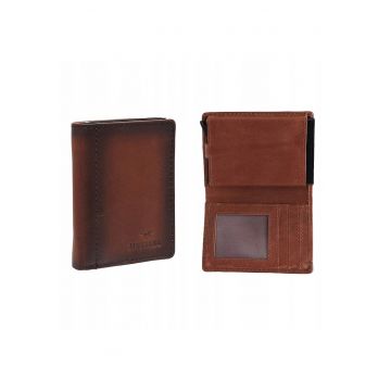 Portofel Barbati -  Temi RFID - 100% Piele Naturala - Cu Logo - Compartimente Pentru Carduri - Buzunar Pentru Monede - Design Elegant - One Size - Maro