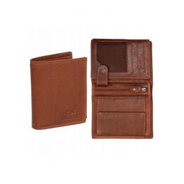 Portofel Barbati -  Udine Wallet - 100% Piele Naturala - Cu Logo - Compartimente Pentru Carduri - Buzunar Pentru Monede - Design Elegant - One Size - Maro