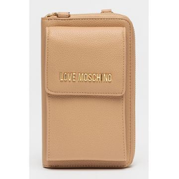 Portofel convertibil cu bareta din lant si fermoar - Maro camel