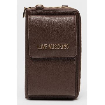 Portofel convertibil cu bareta din lant si fermoar - Maro