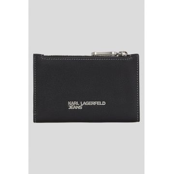 Portofel cu fermoar si logo metalic - Negru