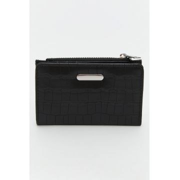 Portofel cu model crocodil si capse - Negru