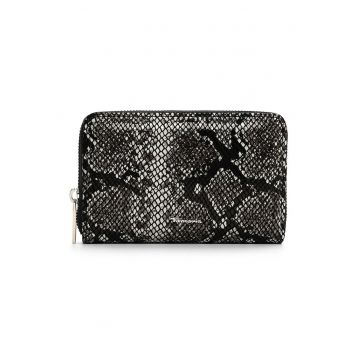 Portofel cu model si fermoar - Alb murdar/Gri inchis