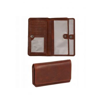 Portofel Dama -  Como Wallet - Inchidere Cu Clip - Mai Multe Buzunare - Cu Logo - Design Clasic - 100% Piele Naturala - Dimensiune Universala - Maro