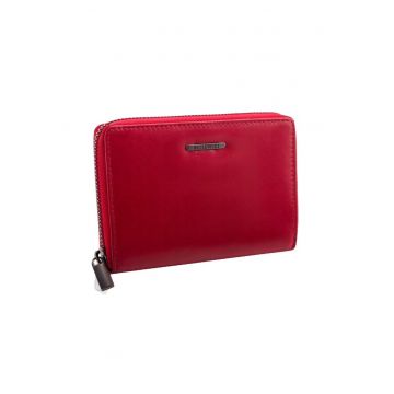 Portofel dama -  Piele naturala - 14 -5 x 10 x 2 -4 - Rosu - Rosu - 14 -5 cm x 10 cm x 2 -4 cm