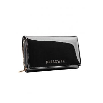 Portofel dama -  Piele naturala lacuita - Negru