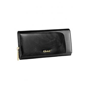 Portofel dama -  Piele naturala lacuita - Negru