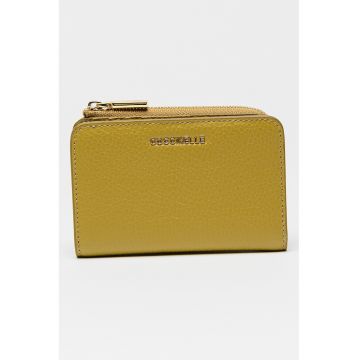 Portofel de piele cu apsect granulat - Verde masliniu