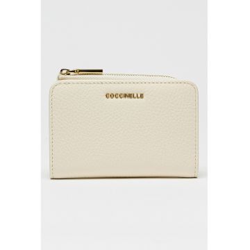 Portofel de piele cu aspect granulat - Alb