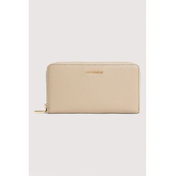 Portofel de piele cu fermoar - Maro nisip