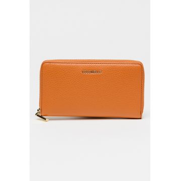Portofel de piele cu fermoar - Portocaliu stins