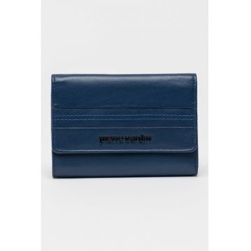 Portofel de piele cu logo metalic - Albastru petrol