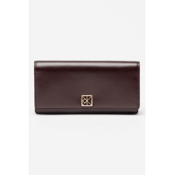 Portofel de piele cu logo metalic - Violet pruna