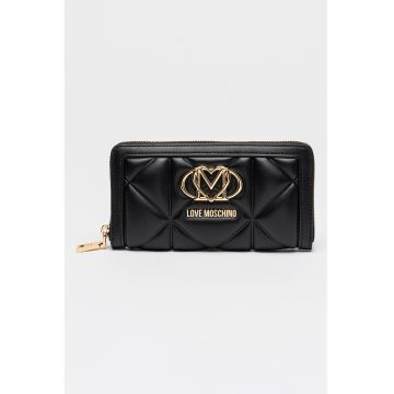 Portofel de piele ecologica cu aspect matlasat - Negru