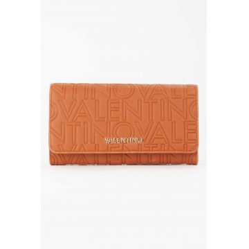 Portofel de piele ecologica cu clapa si model monograma Pansy - Caramel