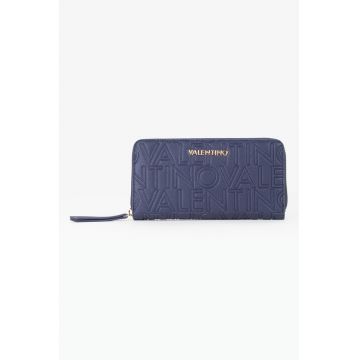Portofel de piele ecologica cu fermoar si model monograma - Bleumarin