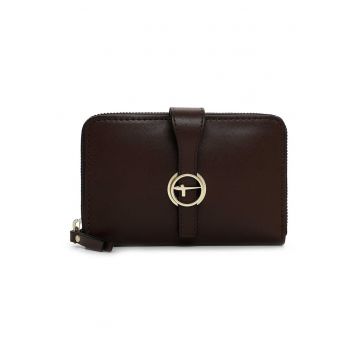 Portofel de piele ecologica cu logo metalic - Maro cognac