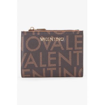 Portofel de piele ecologica cu model logo - Maro inchis