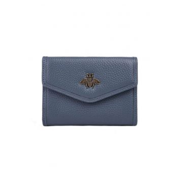 Portofel din piele cu aplicatie metalica Ami - Albastru inchis