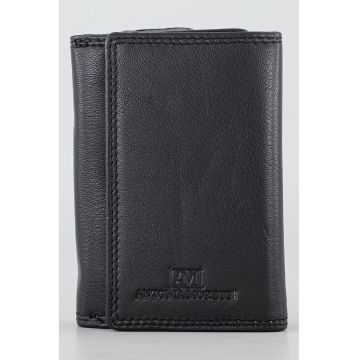 Portofel din piele cu logo - Negru