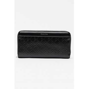 Portofel din piele cu fermoar - Negru