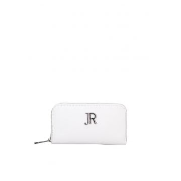 Portofel din piele cu fermoar Valoria Ultra - Alb/Argintiu