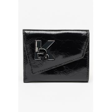 Portofel din piele cu logo metalic Geo - Negru