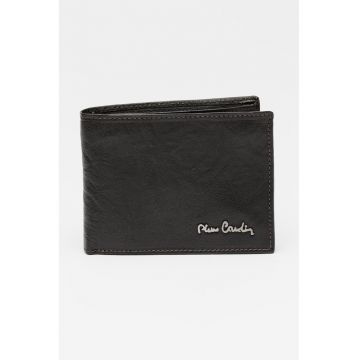 Portofel din piele cu logo metalic - Maro inchis