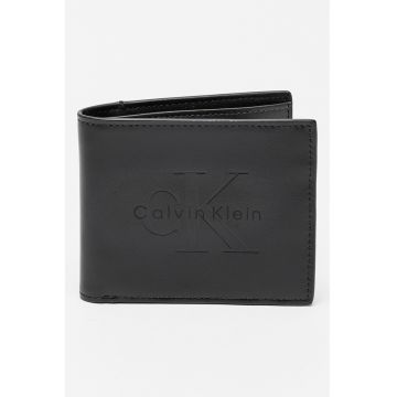 Portofel din piele cu logo - Negru