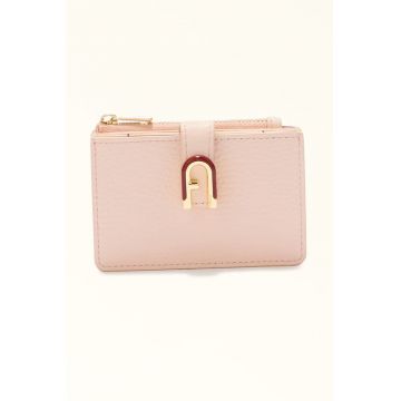 Portofel din piele cu logo - Roz pal