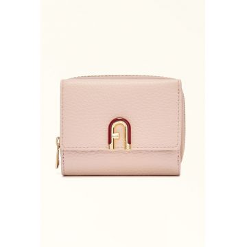 Portofel din piele cu logo - Roz pal