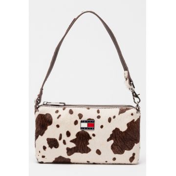 Portofel din piele cu par scurt si bareta - Maro/Bej deschis